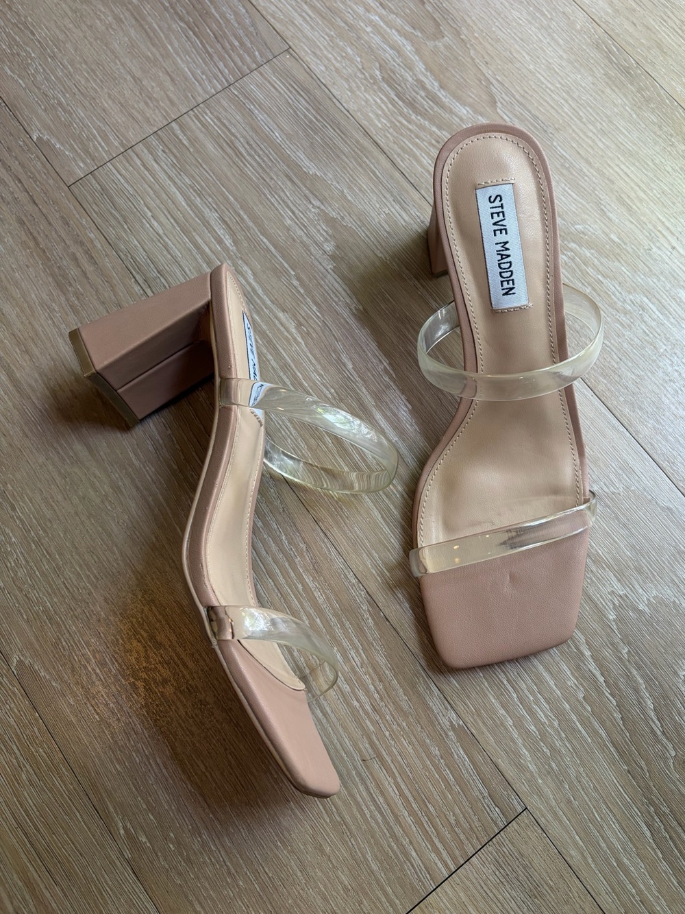 Steve Madden Nude Clear Strap Block Heels